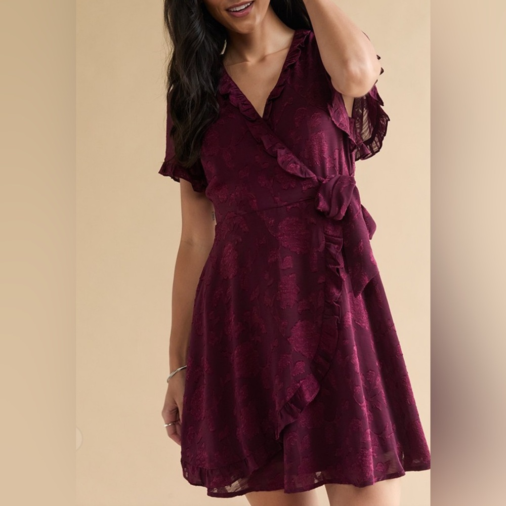 5 for $20 Deal- Francesca’s Collection Burgundy Faux Wrap Dress - Size M